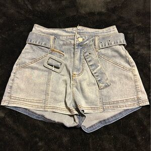 Belted Denim Shorts